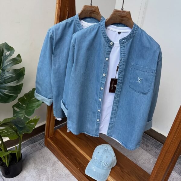 LV Chinese Collar Denim Shirt